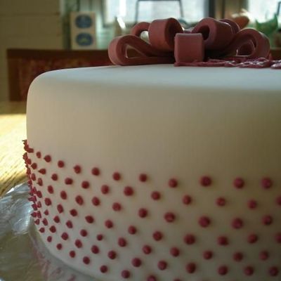 White Fondant With Pink Dots