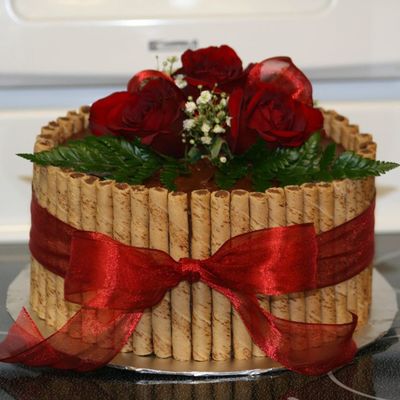 Wafer Cookies And Fresh Roses