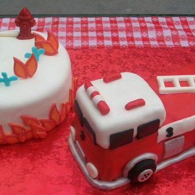 Brandon's Firetruck/fireman Cake