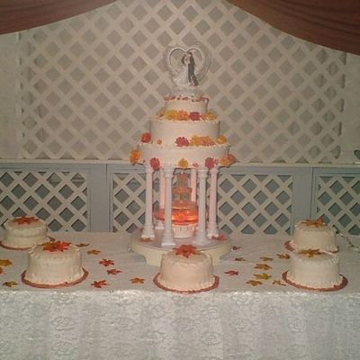 Fall Mums And Leaves Wedding Cake