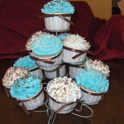 Blue And Ivory Cupcakes