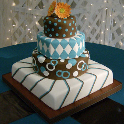 Brown, Teal, Cream Wedding Cake