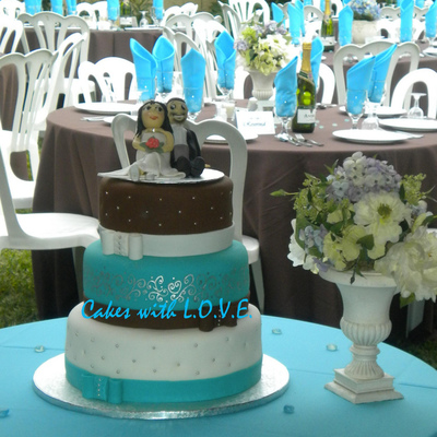 Blue And Brown Wedding Cake