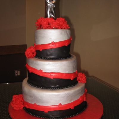 Red, Black Silver Wedding Cake