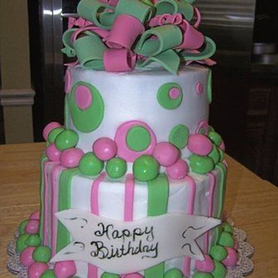 Pink & Green Birthday Cake