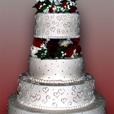 Round Silver & Red Wedding Cake