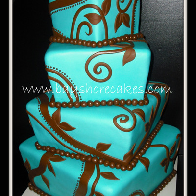 Teal And Brown Whimsical Wedding Cake