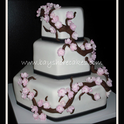 Hexagon Cherry Branch Blossom Wedding Cake