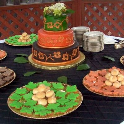 Fall Cake Set Up With Cheesecake Petit Fours