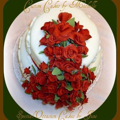 Cascading Red Roses Wedding Cake