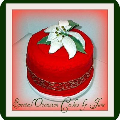 Red Christmas Cake With White Poinsettia