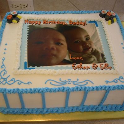 Birthday Cake With Edible Image & Fondant Sushi