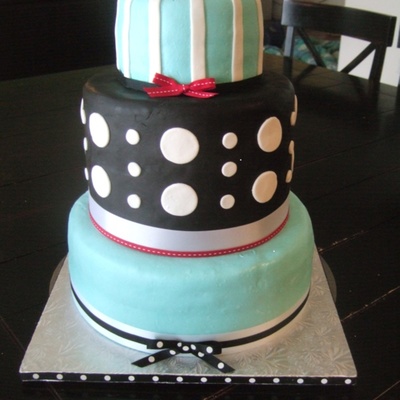 Black, White, Teal And Red Wedding Cake