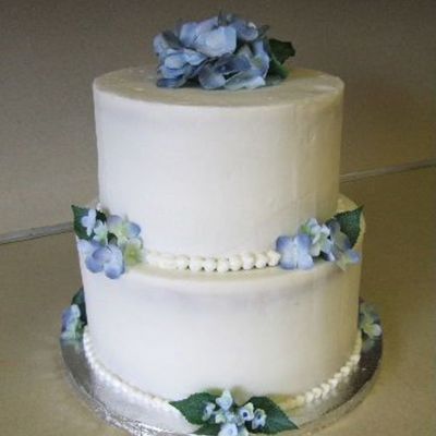 Small Wedding Cake W/ Blue Flowers.