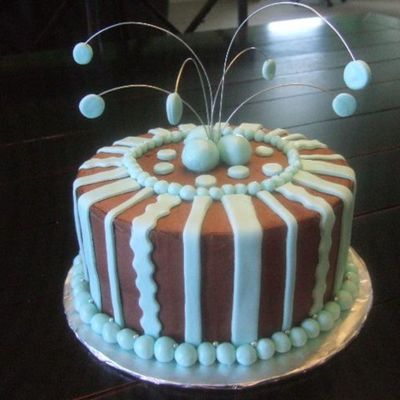 Brown And Blue Birthday Cake.