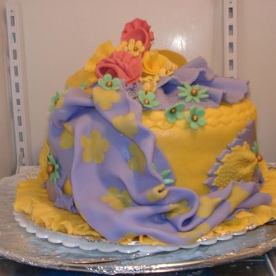 Auction Cake W/ Purple "fabric Like" Fondant