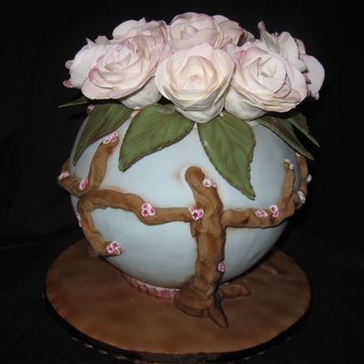 Blue Vase With Apple Blossom Trees