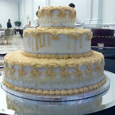 White And Ivory/gold Wedding Cake
