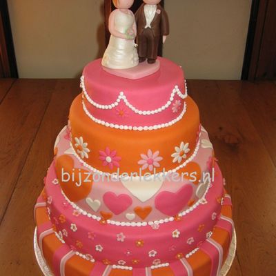 Pink And Orange Five Tier Stacked Weddingcake
