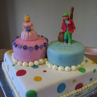 Twin Birthday Cake Princess And Pirate On Polka Dots