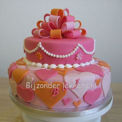 Pink And Orange Wedding Cake With Loopbow