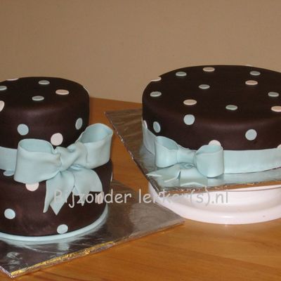 Brown And Blue Wedding Cake With Bow