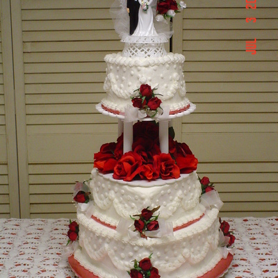 Red/ White Heart Tiered Wedding Cake