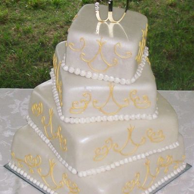 Ivory, Gold, & Pearl Wedding Cake