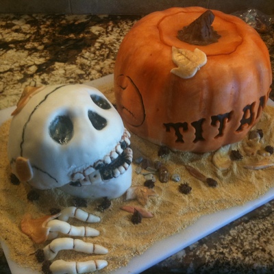 Fall Baseball Cake - Pumpkin And Skeleton