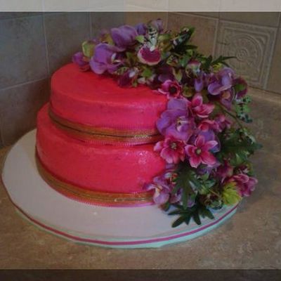 Pink Cake With Orchid Arrangement