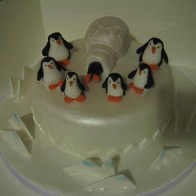 Birthday Cake With Fondant Penguin Figures
