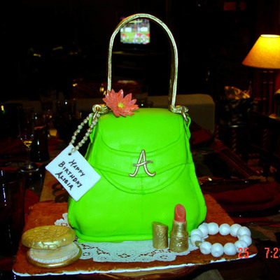 Fondant-Covered Purse Cake And Makeup