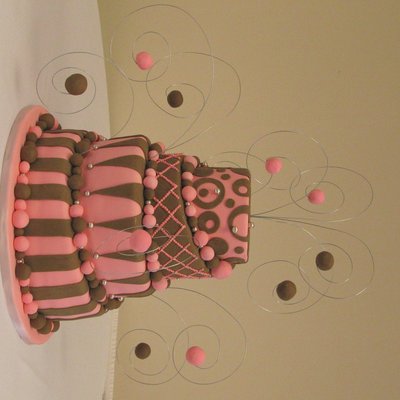 Topsy Turvy Pink And Chocolate Brown Wedding Cake
