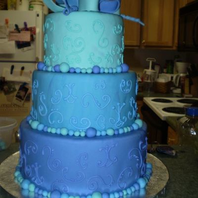 Blue Cake With Scrolls