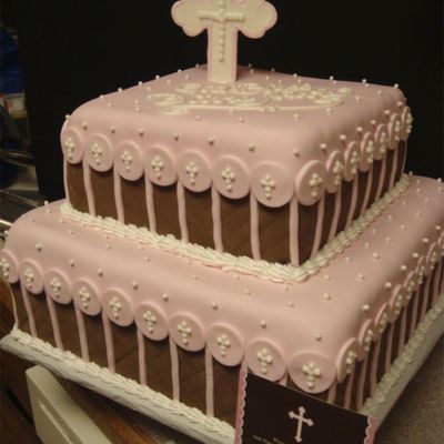 Brown & Pink Christening Cake