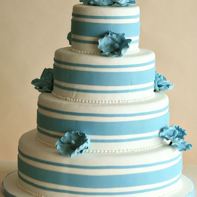 Blue Stipes And Stylized Poppies