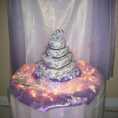 White, Black W/lavendar Flowers