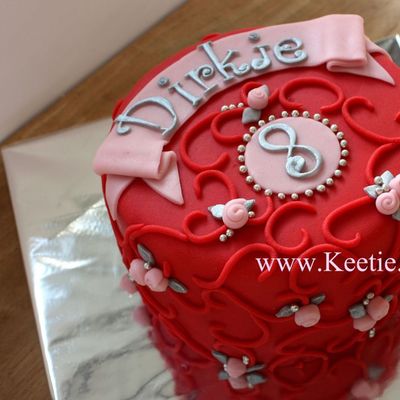 Sweet Red Cake With Little Pink Roses