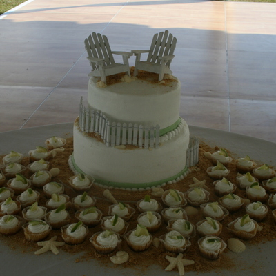 2 Tier Beach Themed Cake With Mini Key Lime Pies