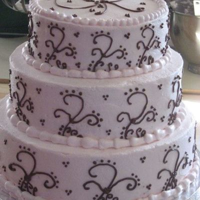 Pink With Brown Scollwork 3 Tier