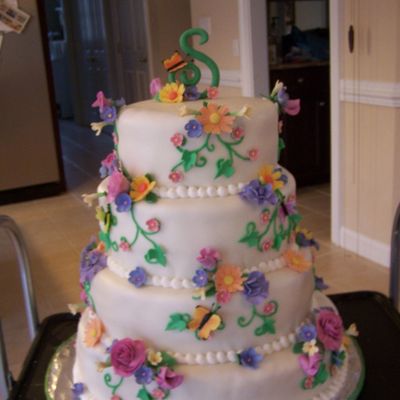 Butterfly And Flowers Birthday Cake