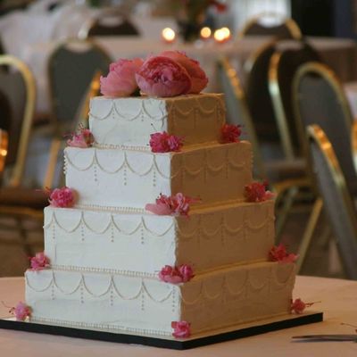 Square Cake With Buttercream And Flowers