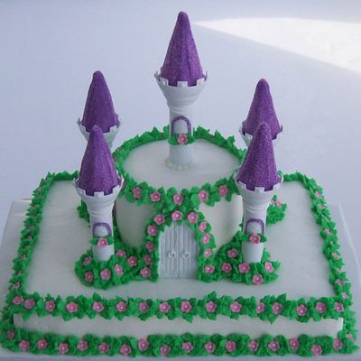 Purple Princess Castle Sheet Cake