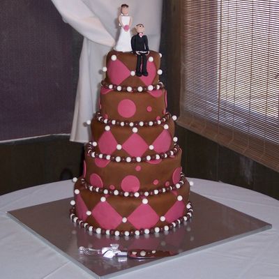 5 Tier Pink And Brown Wedding Cake