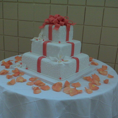 Square Three Tier White & Burnt Orange Wedding