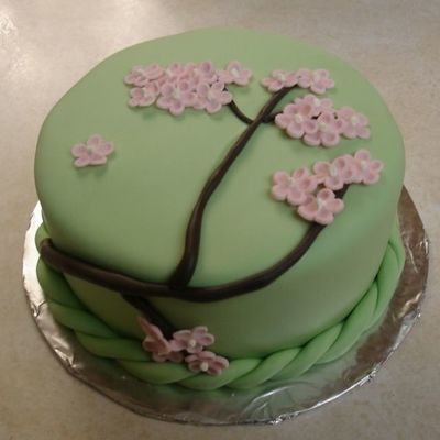 Gum Paste Apple Blossoms On Green Fondant
