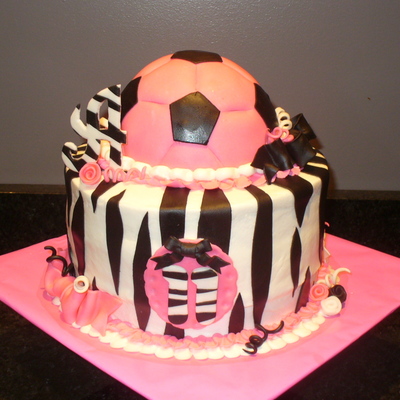 Zebra Stripes & Pink Soccer Ball Girly Birthday