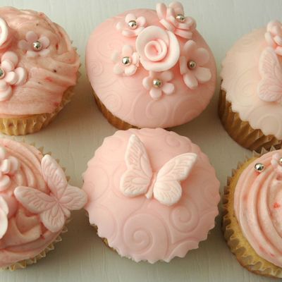 Pink Flower And Butterfly Cupcakes