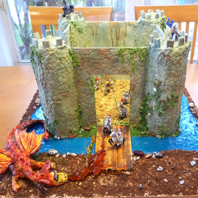 Castle Birthday Cake With Dragon And Knights