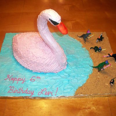 Pink Swan Vegan Cake With Dinosaurs